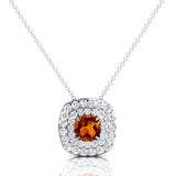 Double Halo Diamond Cushion Cut Citrine Necklace