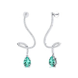 Elegant Spiral Teardrop Paraiba Tourmaline Diamond Drop Earrings