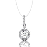 Classic Solitaire Round Lab Diamond Halo Diamond Dangle Pendant