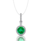 Classic Solitaire Round Emerald Halo Diamond Dangle Pendant