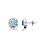 Cushion Cut Opal Halo Diamond Stud Earrings