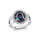 Vintage Love Inspired Oval Alexandrite Halo Diamond Engagement Ring