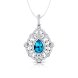 Art Deco Inspired Teardrop Swiss Blue Topaz Diamond Pendant