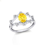 Flower Inspired Ring with Oval Shaped Yellow Sapphire and Accent Diamonds