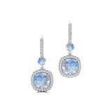 Halo Diamond Cushion Cut Moonstone Dangle Earrings