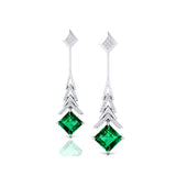 Inverted Princess Cut Emerald Drop Earrings with Diamonds