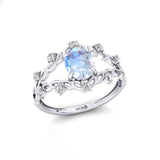 Flower Inspired Ring with Oval Shaped Moonstone and Accent Diamonds