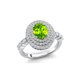 Triple Halo Diamond Oval Cut Peridot Cocktail Ring