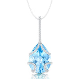 Teardrop Shaped Aquamarine Pendant Wrapped with Diamond Loop