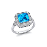 Vintage Style Square Cut Swiss Blue Topaz Diamond Ring