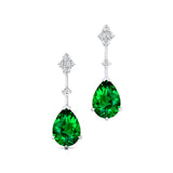 Teardrop Emerald Drop Earrings with Accent Diamonds