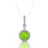 Classic Solitaire Round Peridot Halo Diamond Dangle Pendant