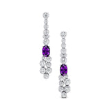 Elongated Cushion Amethyst Bezel Set Diamond Drop Earrings