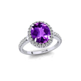 Oval Solitaire Amethyst Halo Diamond Engagement Ring