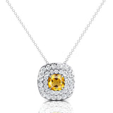 Double Halo Diamond Cushion Cut Yellow Sapphire Necklace