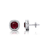 Cushion Cut Garnet Halo Diamond Stud Earrings