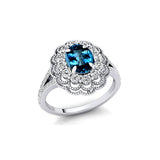 Flower Inspired Cluster Diamond Oval London Blue Topaz Engagement Ring