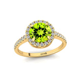 Classic Round Halo Diamonds with Solitaire Peridot Engagement Ring