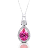 Classic Teardrop Shaped Pink Sapphire Halo Diamond Dangle Pendant