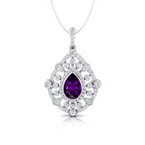 Art Deco Inspired Teardrop Amethyst Diamond Pendant