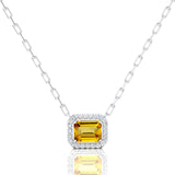 Emerald Cut Yellow Sapphire Halo Set Diamond Necklace