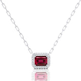 Emerald Cut Garnet Halo Set Diamond Necklace