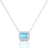 Emerald Cut Aquamarine Halo Set Diamond Necklace