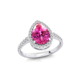 Classic Pear Shaped Pink Sapphire Halo Diamond Engagement Ring