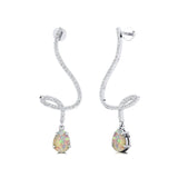 Elegant Spiral Teardrop Opal Diamond Drop Earrings