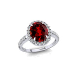 Oval Solitaire Garnet Halo Diamond Engagement Ring