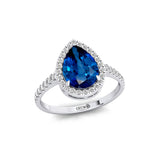 Classic Pear Shaped Blue Sapphire Halo Diamond Engagement Ring