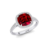 Halo Diamond Engagement Ring with Cushion Cut Garnet