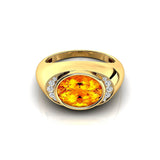 Classic Dome Shaped Diamond Oval Cut Citrine Ring