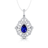 Art Deco Inspired Teardrop Blue Sapphire Diamond Pendant