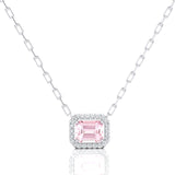 Emerald Cut Morganite Halo Set Diamond Necklace