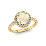 Classic Round Halo Diamonds with Solitaire Opal Engagement Ring