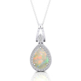 Classic Teardrop Shaped Opal Halo Diamond Dangle Pendant