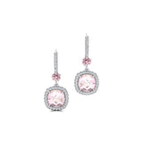 Halo Diamond Cushion Cut Morganite Dangle Earrings