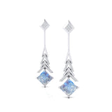 Inverted Princess Cut Moonstone Drop Earrings with Diamonds