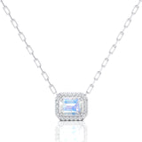 Emerald Cut Moonstone Halo Set Diamond Necklace