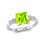 Princess Cut Peridot Graduating Accent Diamond Ring