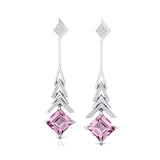 Inverted Princess Cut Morganite Drop Earrings with Diamonds