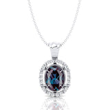 Vintage Style Oval Shaped Alexandrite Halo Set Pendant with Diamond Accents