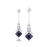 Inverted Princess Cut Alexandrite Drop Earrings with Diamonds