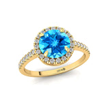 Classic Round Halo Diamonds with Solitaire Swiss Blue Topaz Engagement Ring