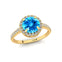 Classic Round Halo Diamonds with Solitaire Swiss Blue Topaz Engagement Ring - GeumJewels