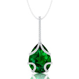 Teardrop Shaped Emerald Pendant Wrapped with Diamond Loop