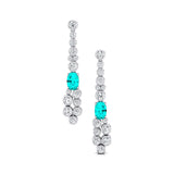 Elongated Cushion Paraiba Tourmaline Bezel Set Diamond Drop Earrings