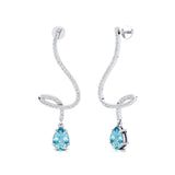 Elegant Spiral Teardrop Aquamarine Diamond Drop Earrings