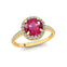 Classic Round Halo Diamonds with Solitaire Pink Sapphire Engagement Ring - GeumJewels